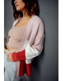 Cardigan scurt tricolor, roz inchis si rosu 3211070 - Magazin online - Boutique